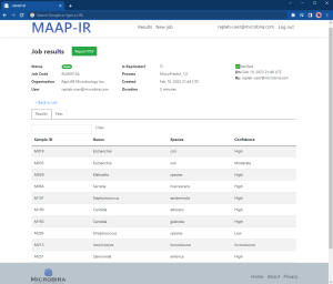 An example of the results presentation available from the MAAP-IR analysis software. This is available minutes after the sample spectra are submitted to the cloud.