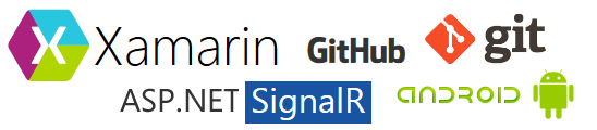Xamarin, SignalR, Git, GitHub and Android logos