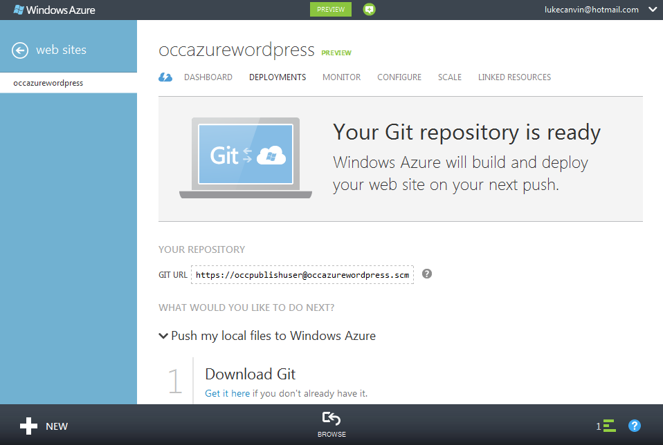 Azure set up git