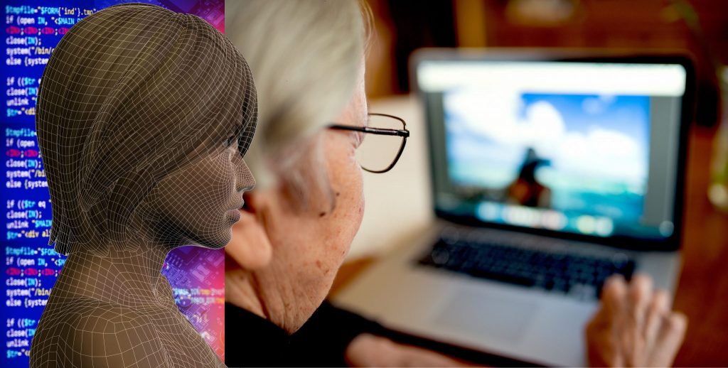 AI image over older person at a computer