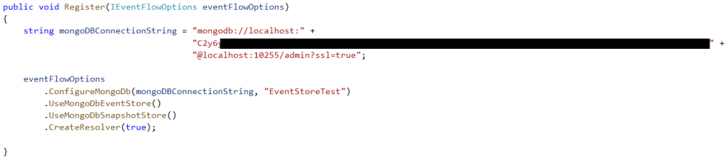 Register method with mongoDBConnectionString and eventFlowOptions using MongoDb configuration methods