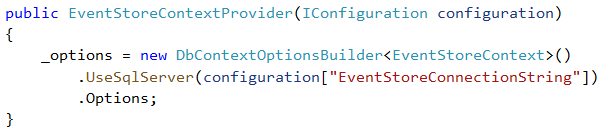 EventStoreContextProvider constructor with DbContextOptionsBuilder UseSqlServer configuration