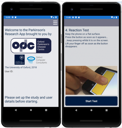 The Parkinson’s mobile app showing a reaction test.