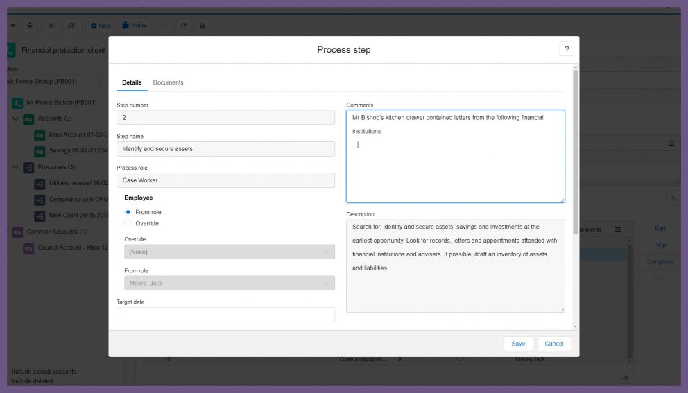 Screenshot of assigning tasks