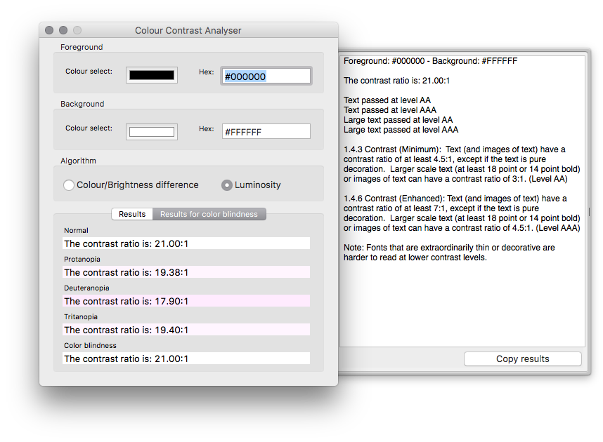 colour contrast analyser multi screen