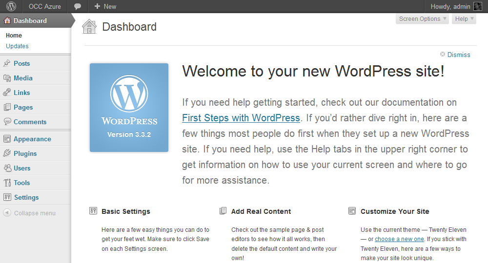 WordPress dashboard